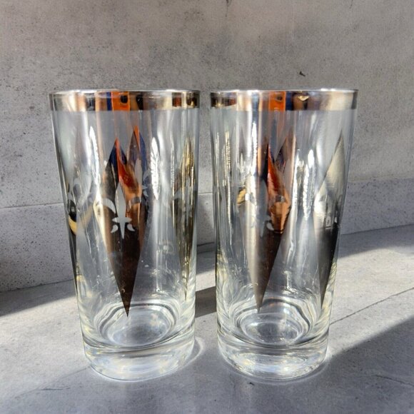 Dorothy Thorpe Silver Harlequin Diamond Fleur de Lis Glasses Highball Barware 2 - Picture 1 of 16